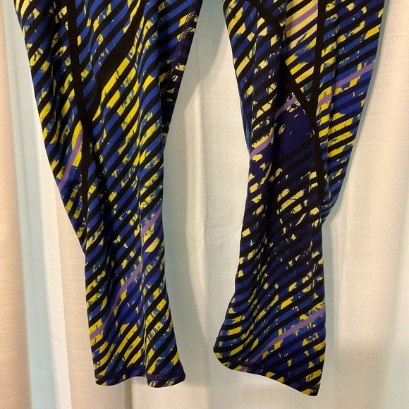 Athleta Radical Stripe Capri Leggings M Blue Black Yellow Purple - Picture 4 of 10